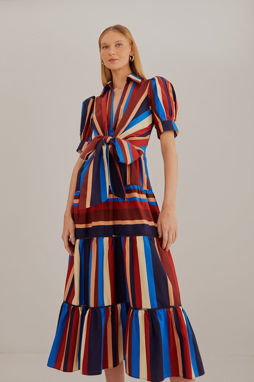 Multicolor Winter Stripes Short Sleeve Midi Dress sold by FARM Rio