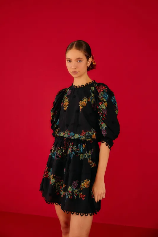 Black Louise Floral Mini Dress sold by FARM Rio