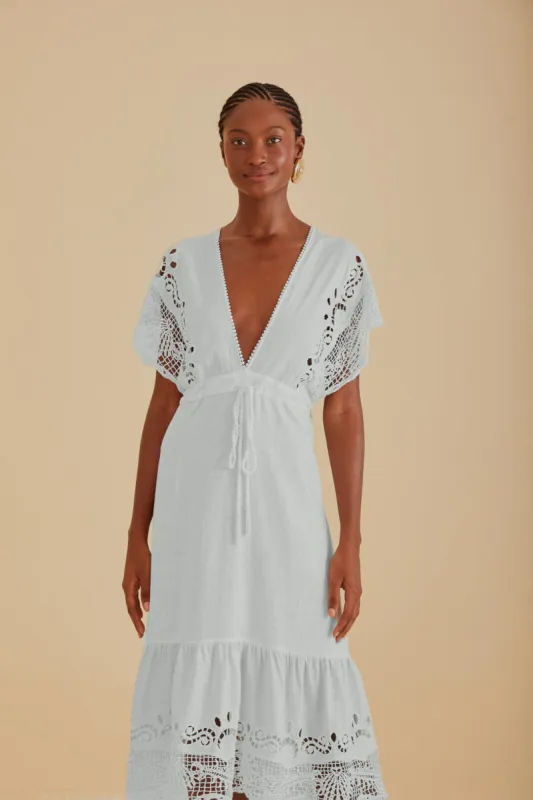 Off-White Embroidered Guipure Euroflax™ Premium Linen Midi Dress sold by FARM Rio