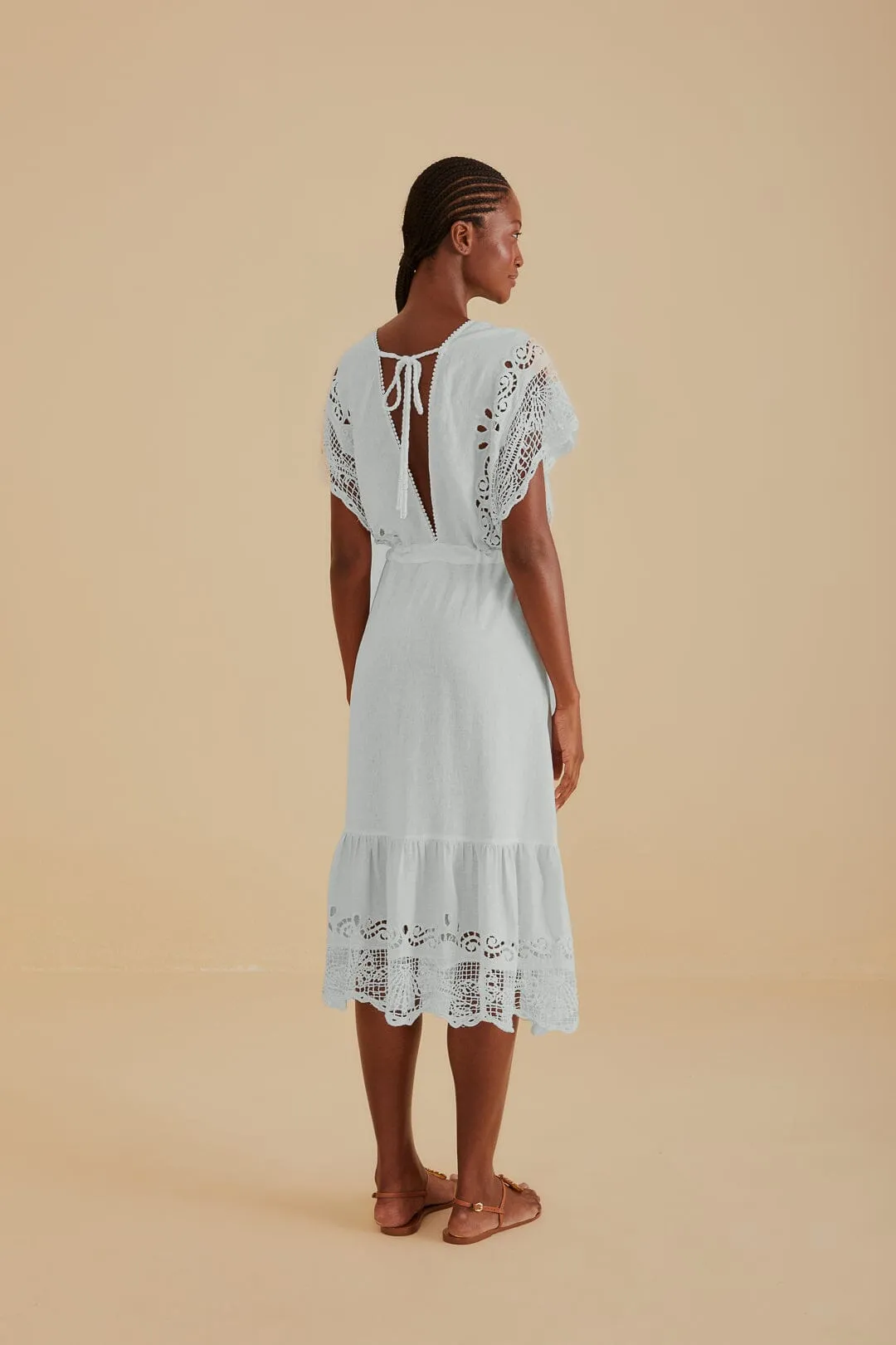 Off-White Embroidered Guipure Euroflax™ Premium Linen Midi Dress sold by FARM Rio product image thumbnail 4