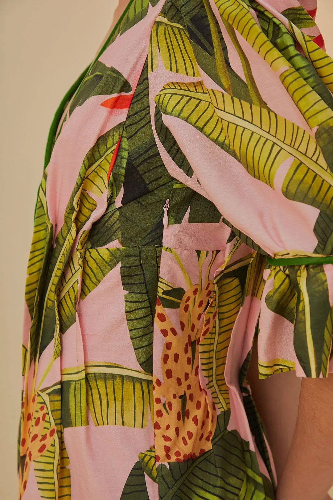 Pink Banana Leaves V Neck Mini Dress sold by FARM Rio product image thumbnail 4