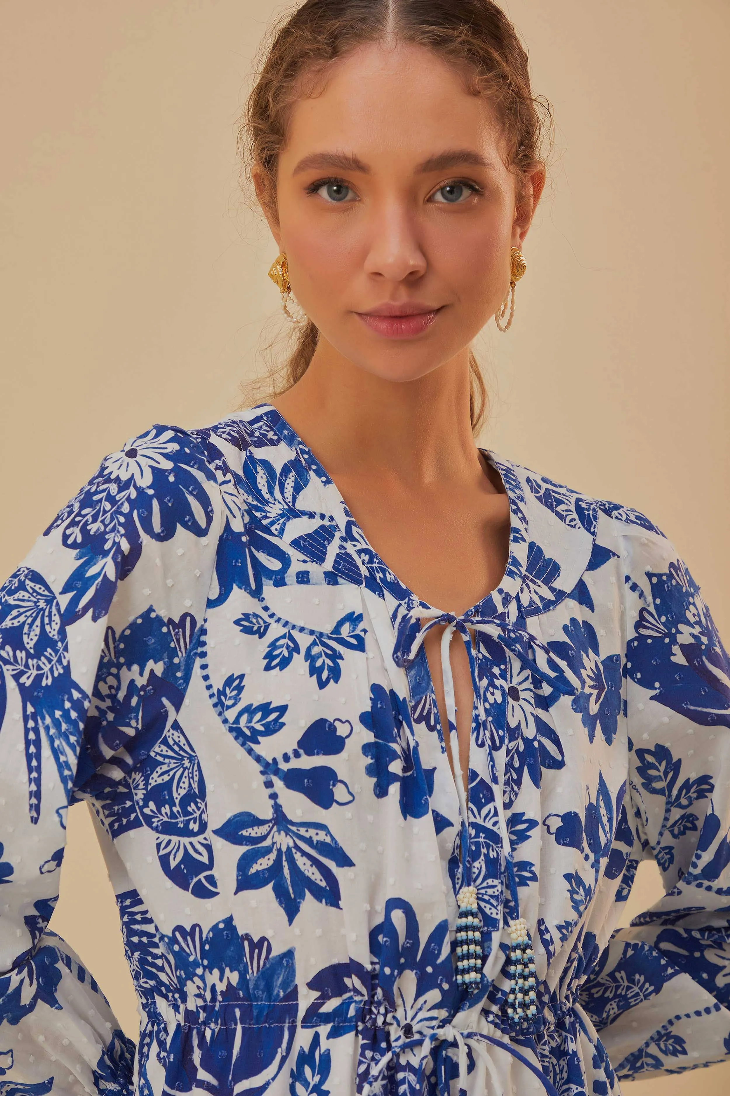 Off-White Flowerful Birds Long Sleeve Mini Dress sold by FARM Rio product image thumbnail 3