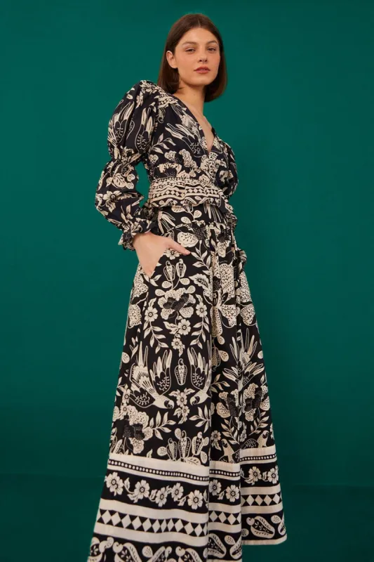 Black Graphic Floral Organic Cotton Midi Skirt sold by FARM Rio
