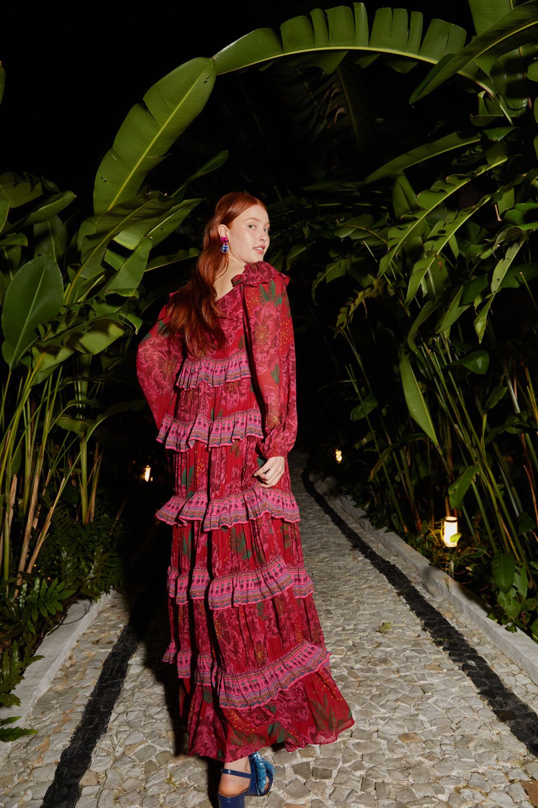 Red Shiny Flowers Maxi Dress sold by FARM Rio product image thumbnail 4