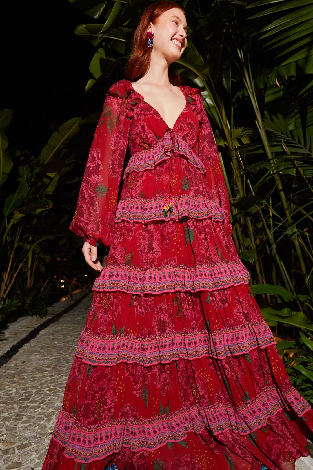 Red Shiny Flowers Maxi Dress sold by FARM Rio