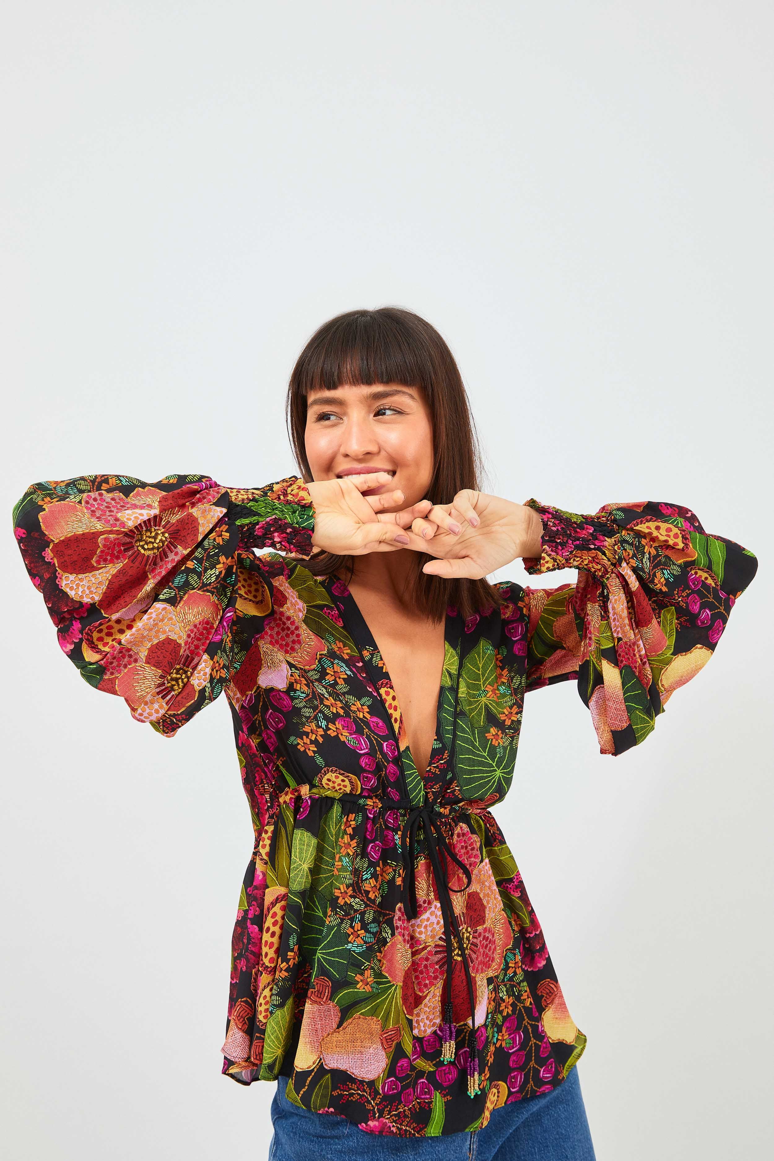 BLACK FRUIT FLORAL BLOUSE sold by FARM Rio product image thumbnail 3