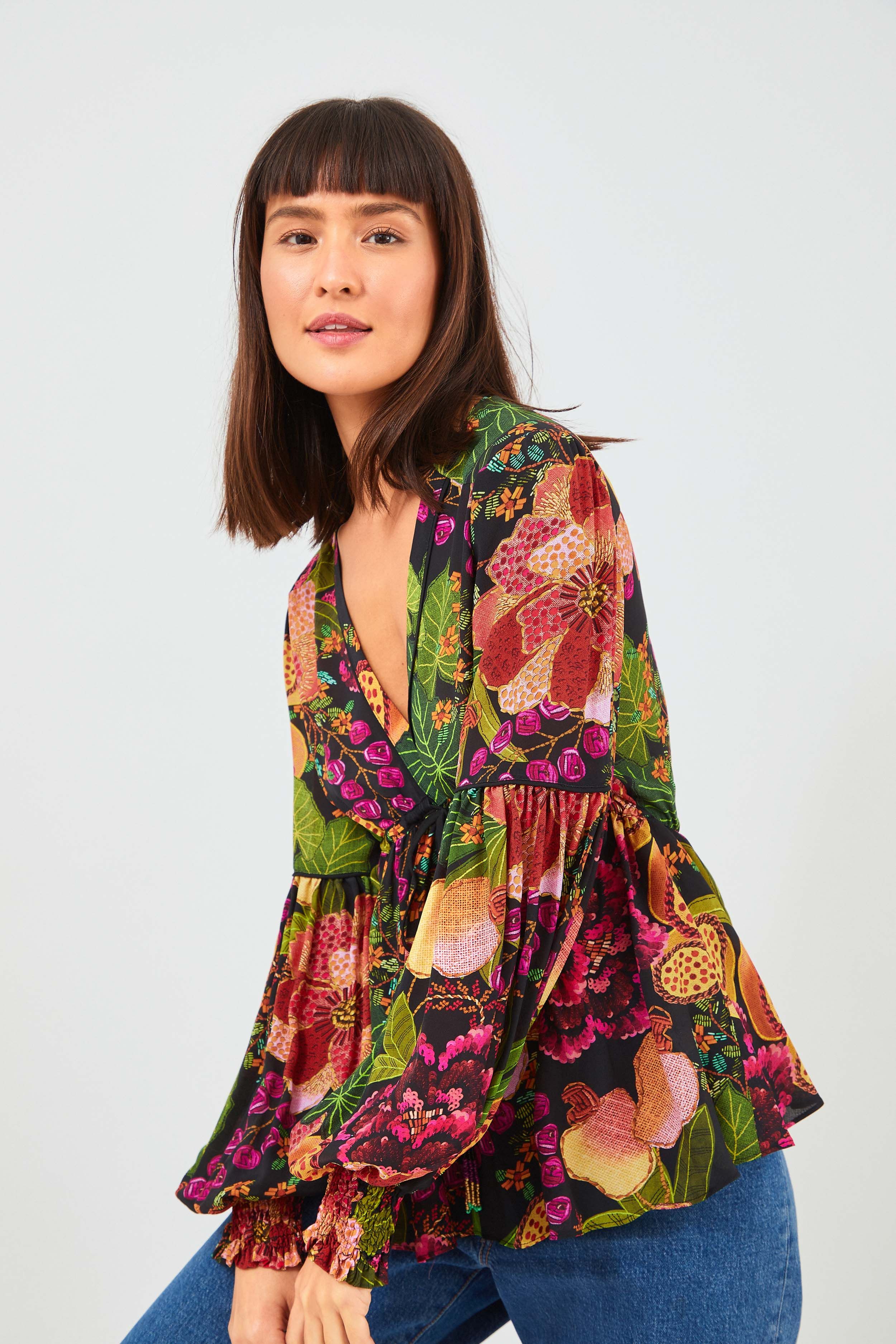 BLACK FRUIT FLORAL BLOUSE sold by FARM Rio