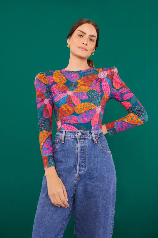 Teal Heart Daisy Organic Cotton Bodysuit made by FARM Rio