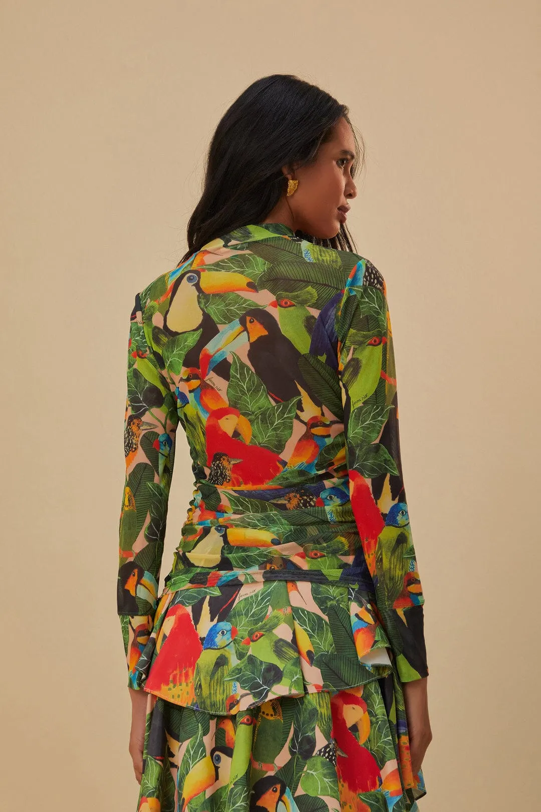 Bird Leaves Sand Tulle Blouse sold by FARM Rio product image thumbnail 4