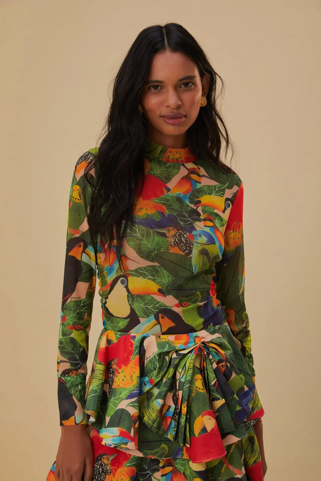 Bird Leaves Sand Tulle Blouse sold by FARM Rio