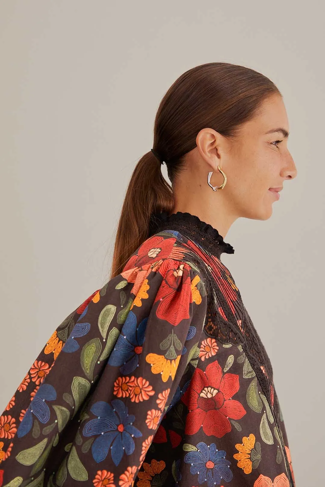 Black Stitched Flowers Short Sleeve Blouse sold by FARM Rio product image thumbnail 2