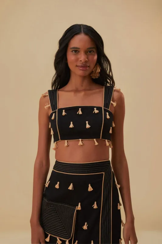 Black Raffia Fringe Top sold by FARM Rio