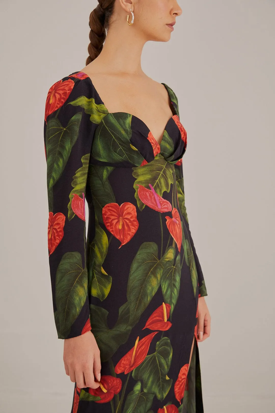 Black Anthurium Slit Midi Dress sold by FARM Rio product image thumbnail 3