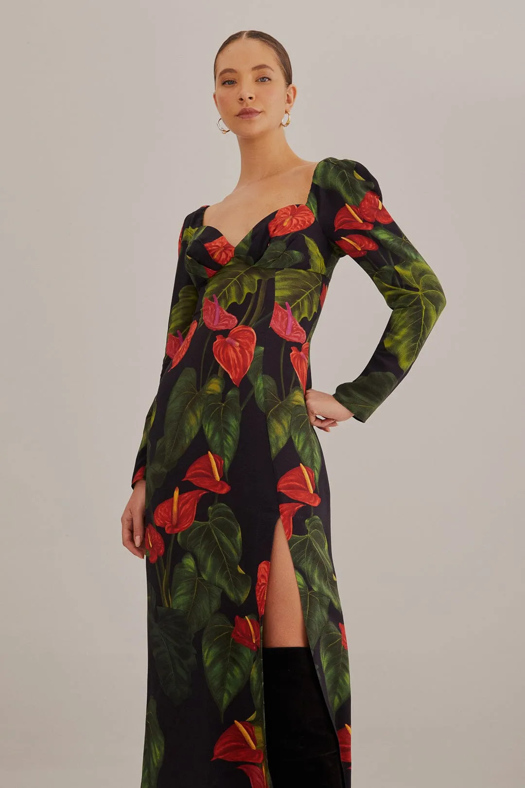 Black Anthurium Slit Midi Dress sold by FARM Rio product image thumbnail 2