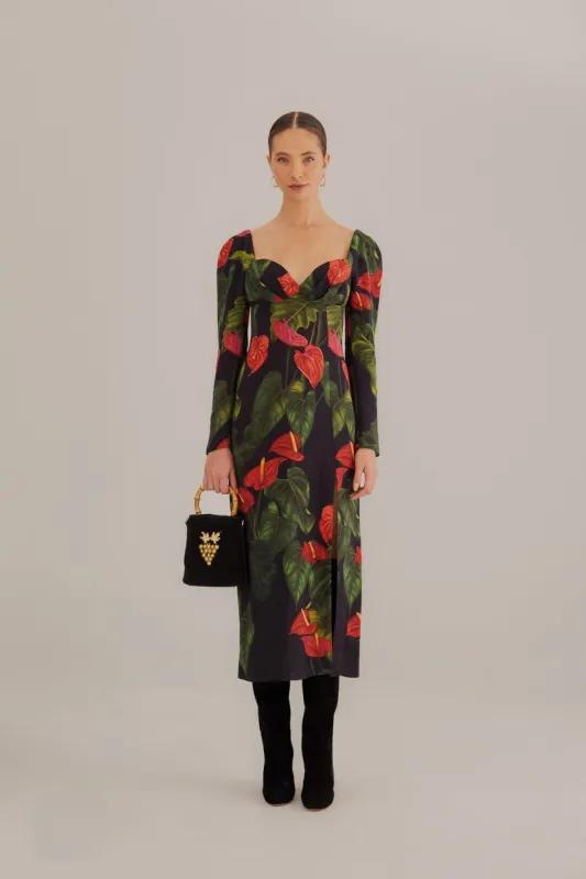 Black Anthurium Slit Midi Dress sold by FARM Rio