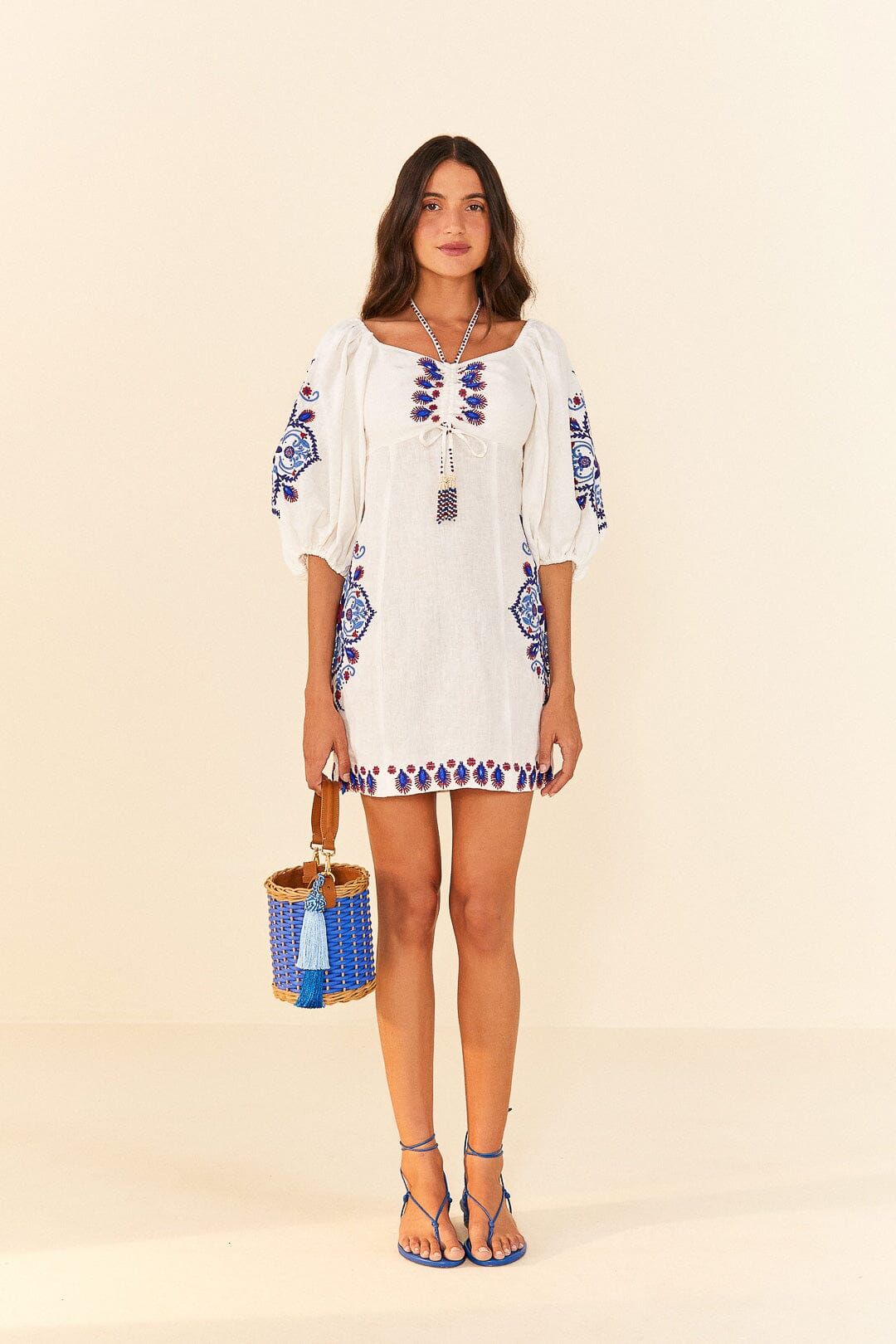 Off-White Navy Embroidery Mini Dress sold by FARM Rio