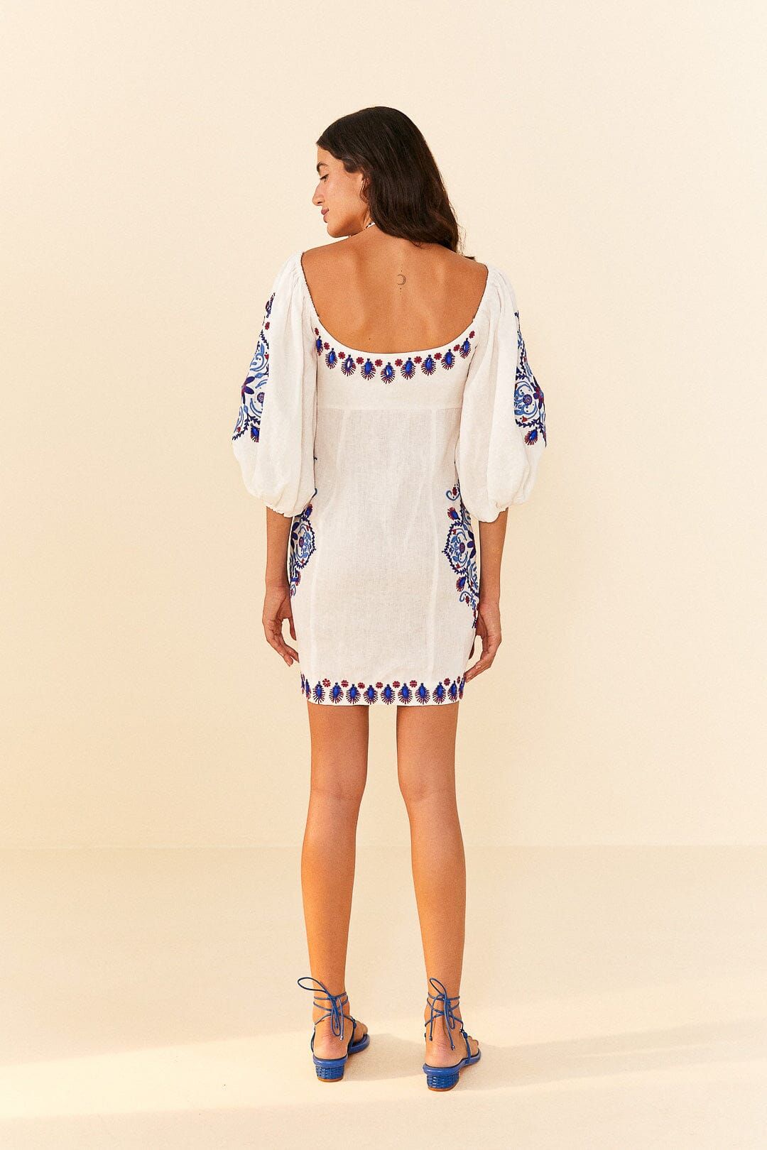 Off-White Navy Embroidery Mini Dress sold by FARM Rio product image thumbnail 4