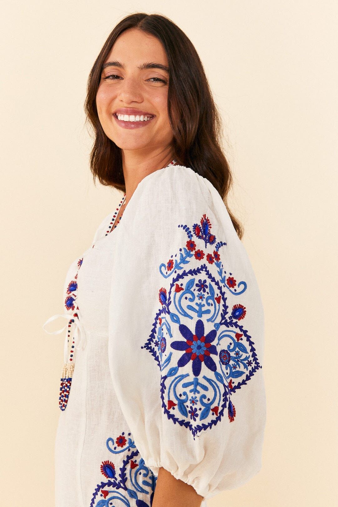 Off-White Navy Embroidery Mini Dress sold by FARM Rio product image thumbnail 3