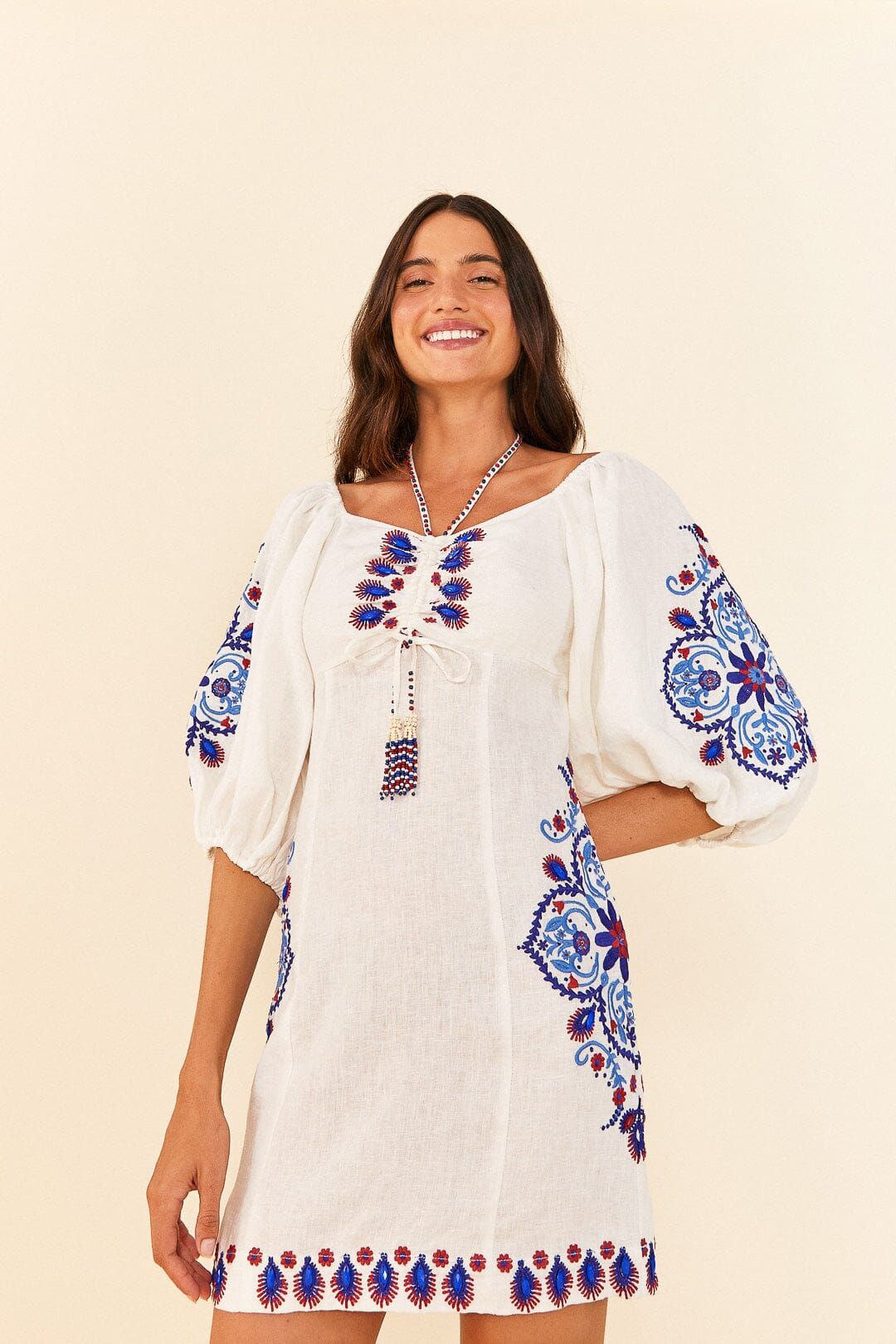 Off-White Navy Embroidery Mini Dress sold by FARM Rio product image thumbnail 2