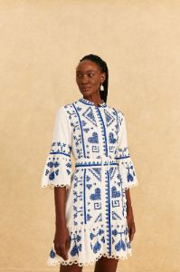 Blue And White Cross Stitch Mini Dress sold by FARM Rio