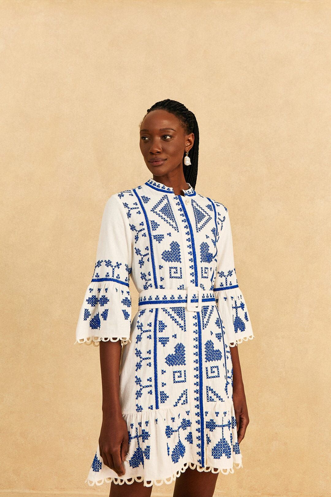 Blue And White Cross Stitch Mini Dress sold by FARM Rio product image thumbnail 2