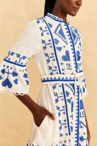 Blue And White Cross Stitch Mini Dress sold by FARM Rio