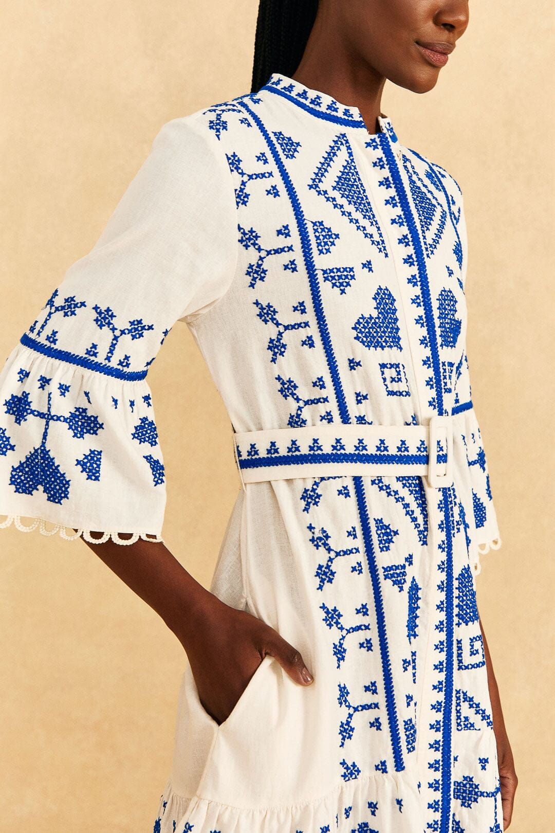Blue And White Cross Stitch Mini Dress sold by FARM Rio product image thumbnail 3