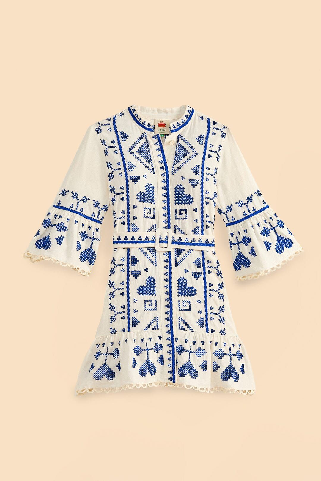 Blue And White Cross Stitch Mini Dress sold by FARM Rio product image thumbnail 6