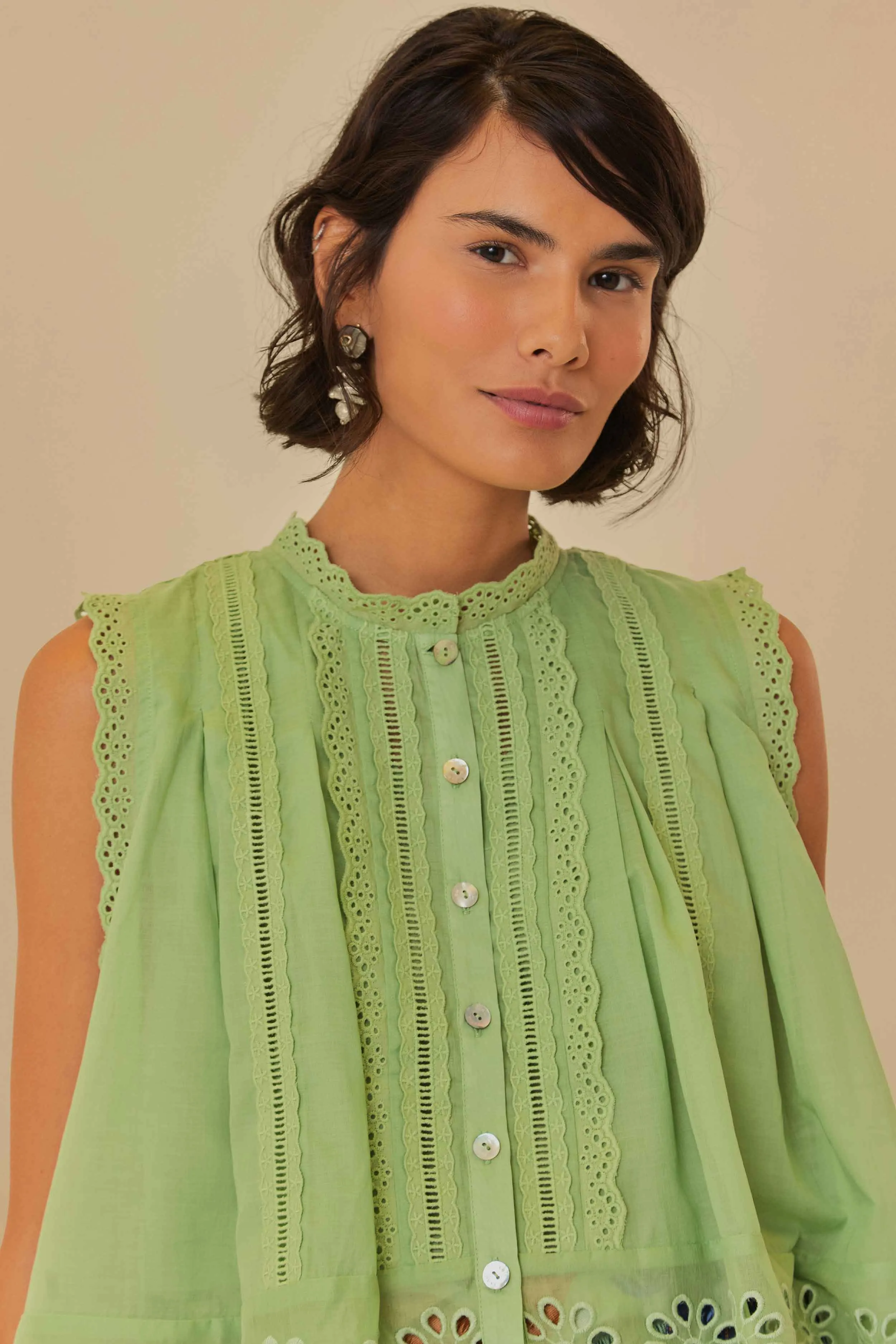 Light Green Sleeveless Organic Cotton Blouse sold by FARM Rio
