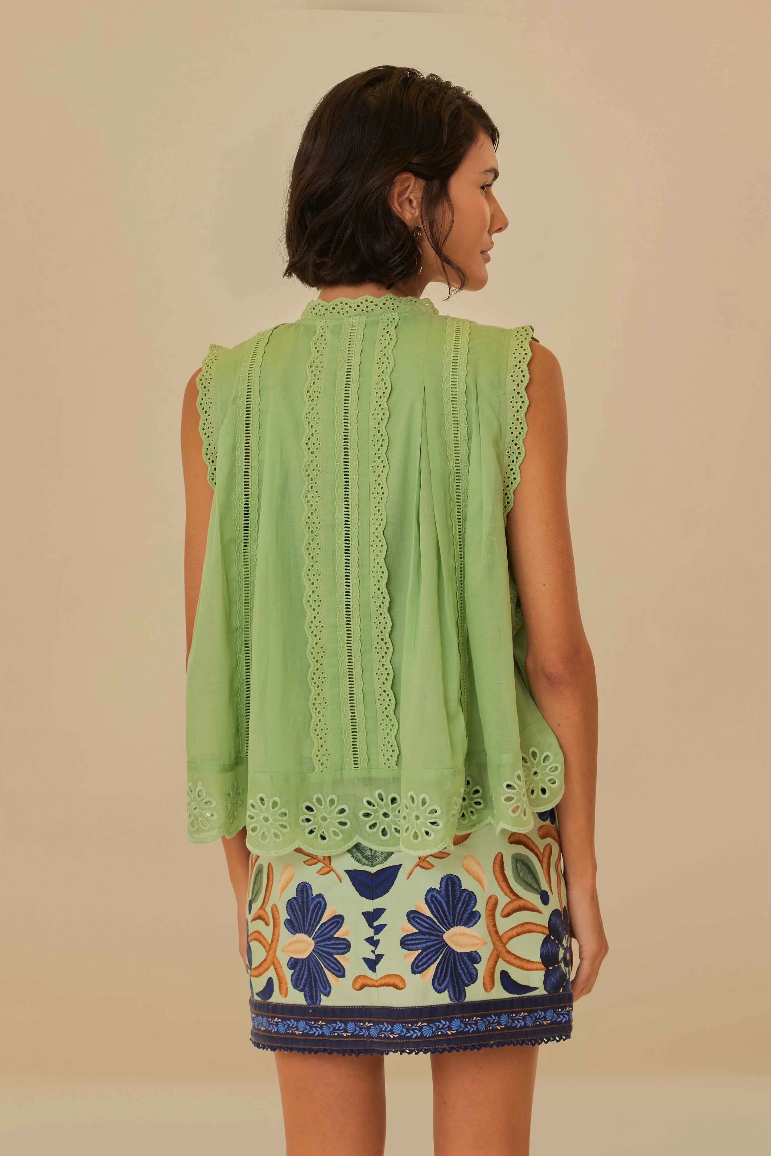 Light Green Sleeveless Organic Cotton Blouse sold by FARM Rio product image thumbnail 4