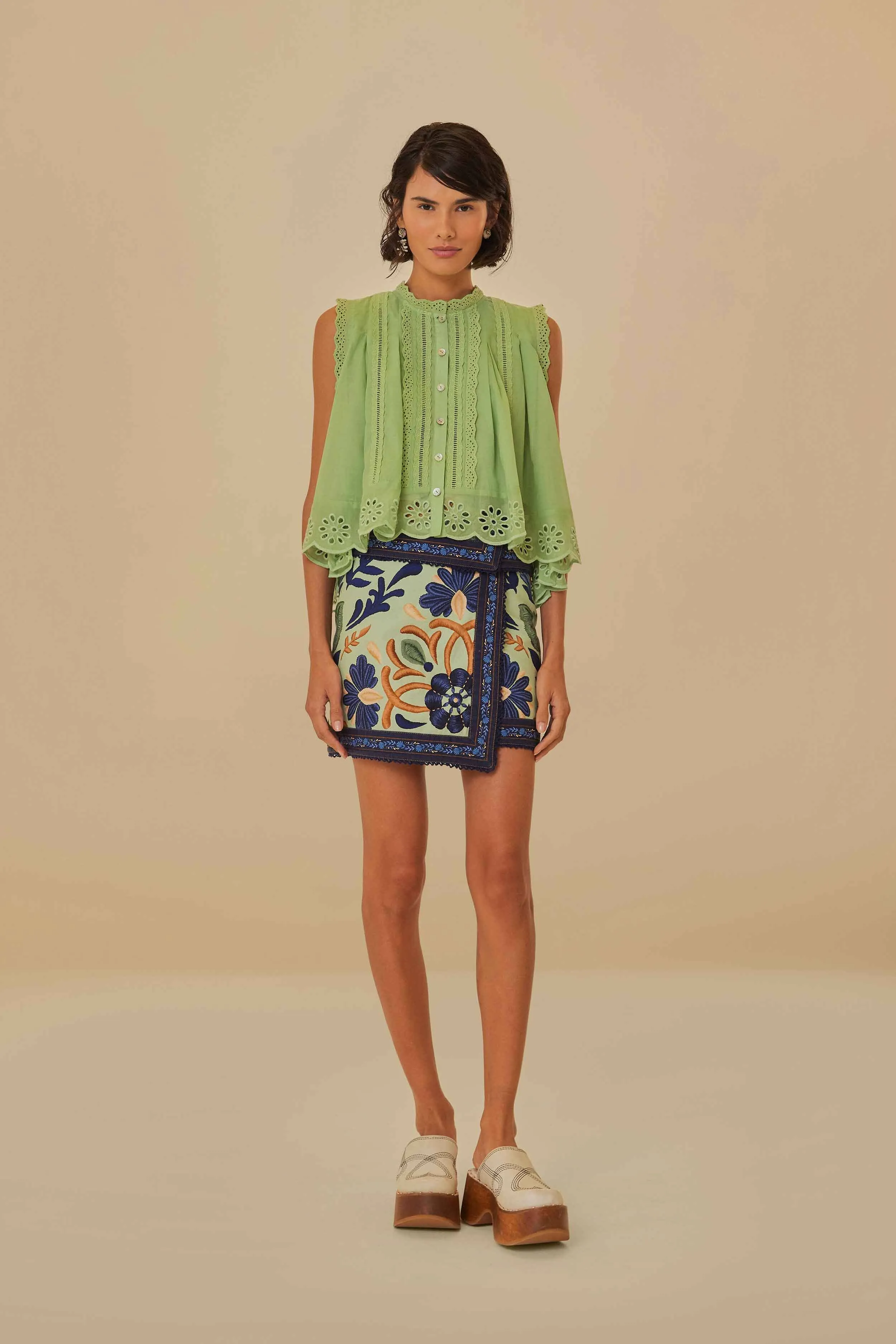 Light Green Sleeveless Organic Cotton Blouse sold by FARM Rio product image thumbnail 2