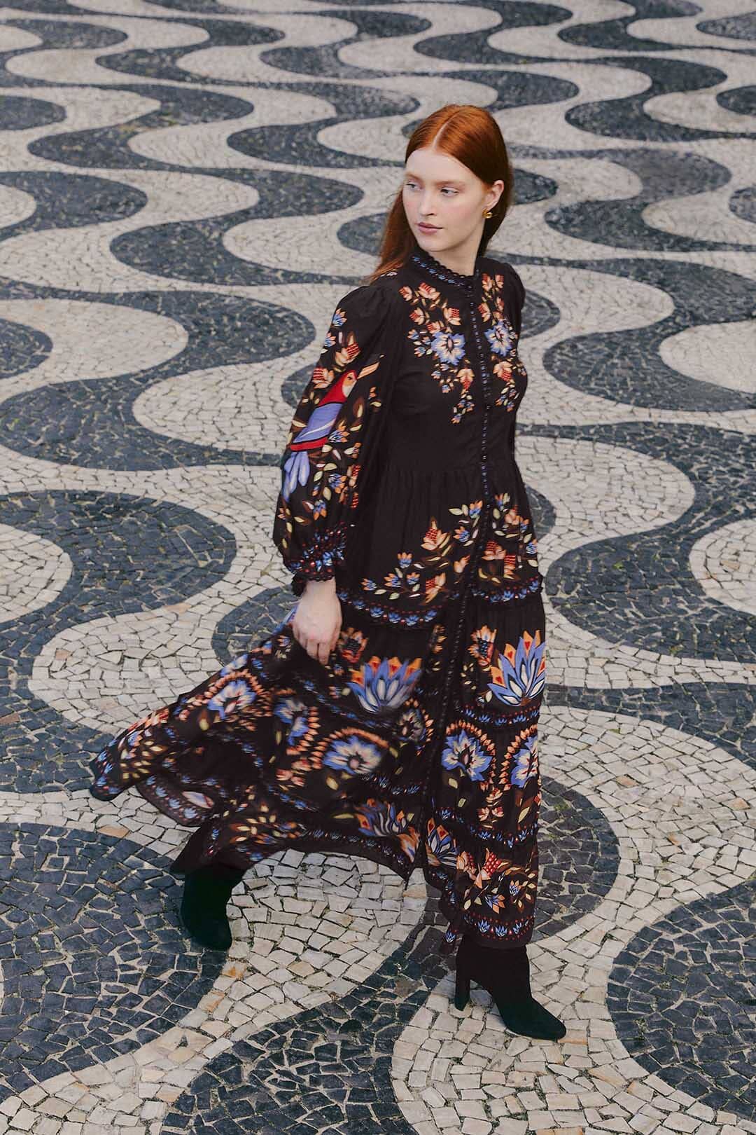 Black Winter Garden Long Sleeve Maxi Dress sold by FARM Rio product image thumbnail 2