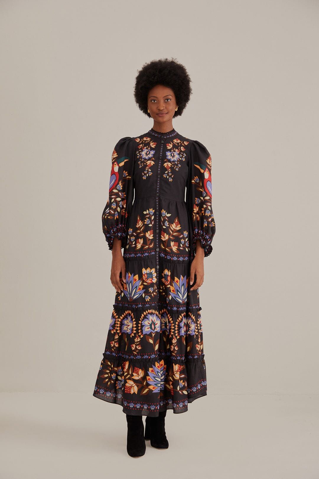 Black Winter Garden Long Sleeve Maxi Dress sold by FARM Rio