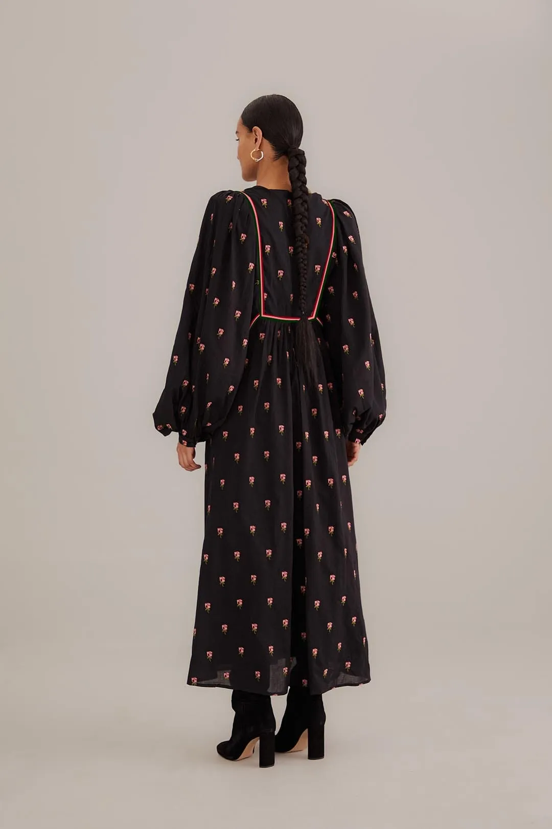 Black Floral Embroidered V Neck Maxi Dress sold by FARM Rio product image thumbnail 5