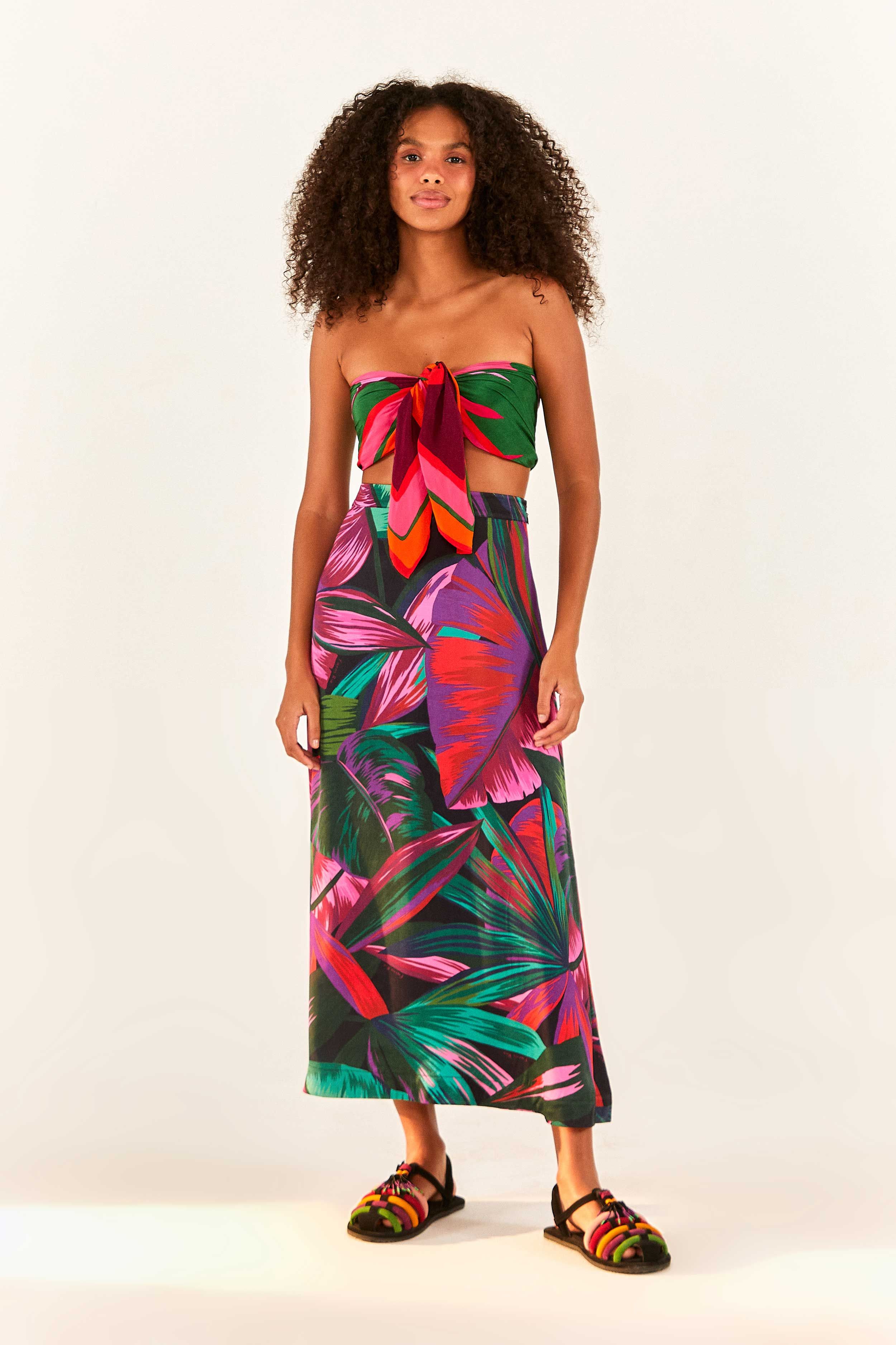 Midnight Leaves Lenzing™ Ecovero™ Viscose Midi Skirt sold by FARM Rio product image thumbnail 3