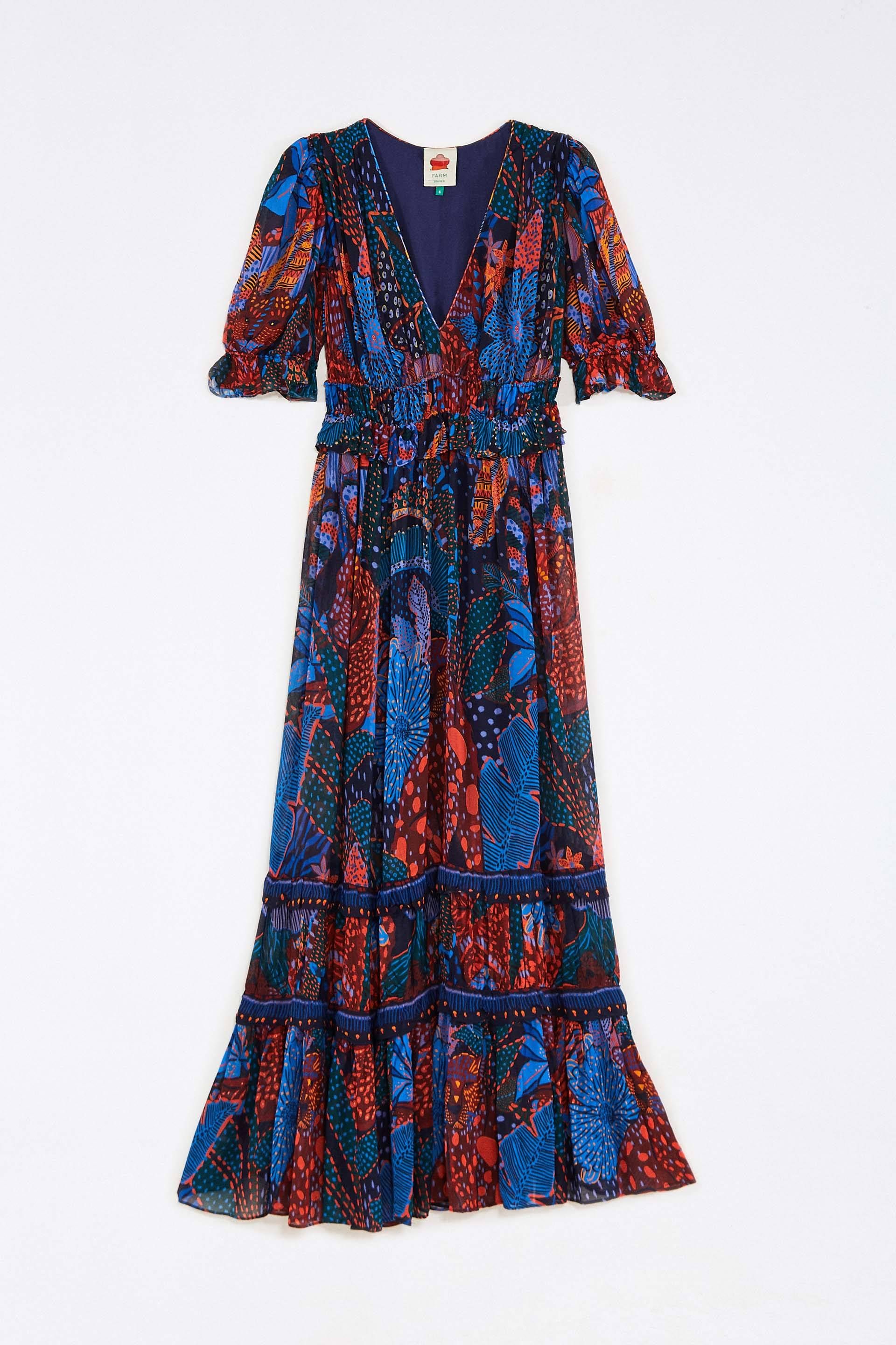 BLUE COOL LEOPARD RUFFLE MAXI DRESS sold by FARM Rio product image thumbnail 6