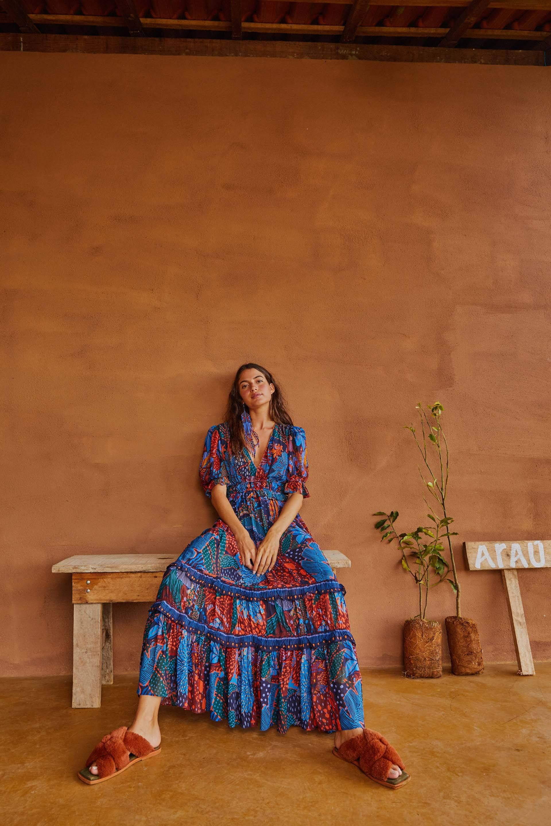 BLUE COOL LEOPARD RUFFLE MAXI DRESS sold by FARM Rio product image thumbnail 2