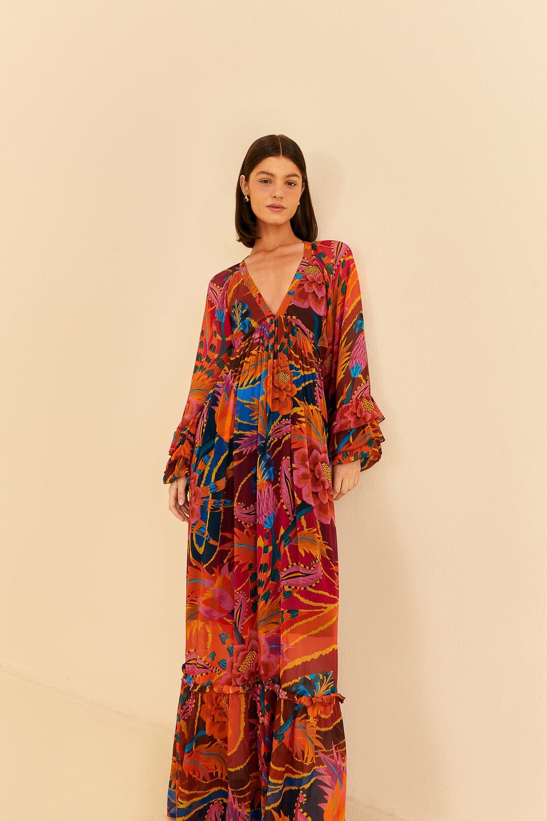 vintage wave long sleeve maxi dress Vintage Wave Midi Dress by FARM Rio