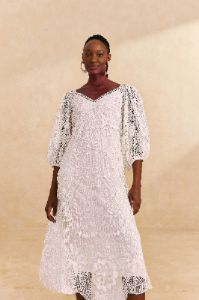 Off-White Guipure Midi Dress sold by FARM Rio