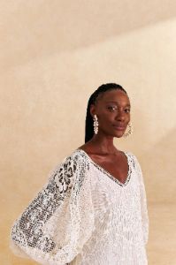 Off-White Guipure Midi Dress sold by FARM Rio