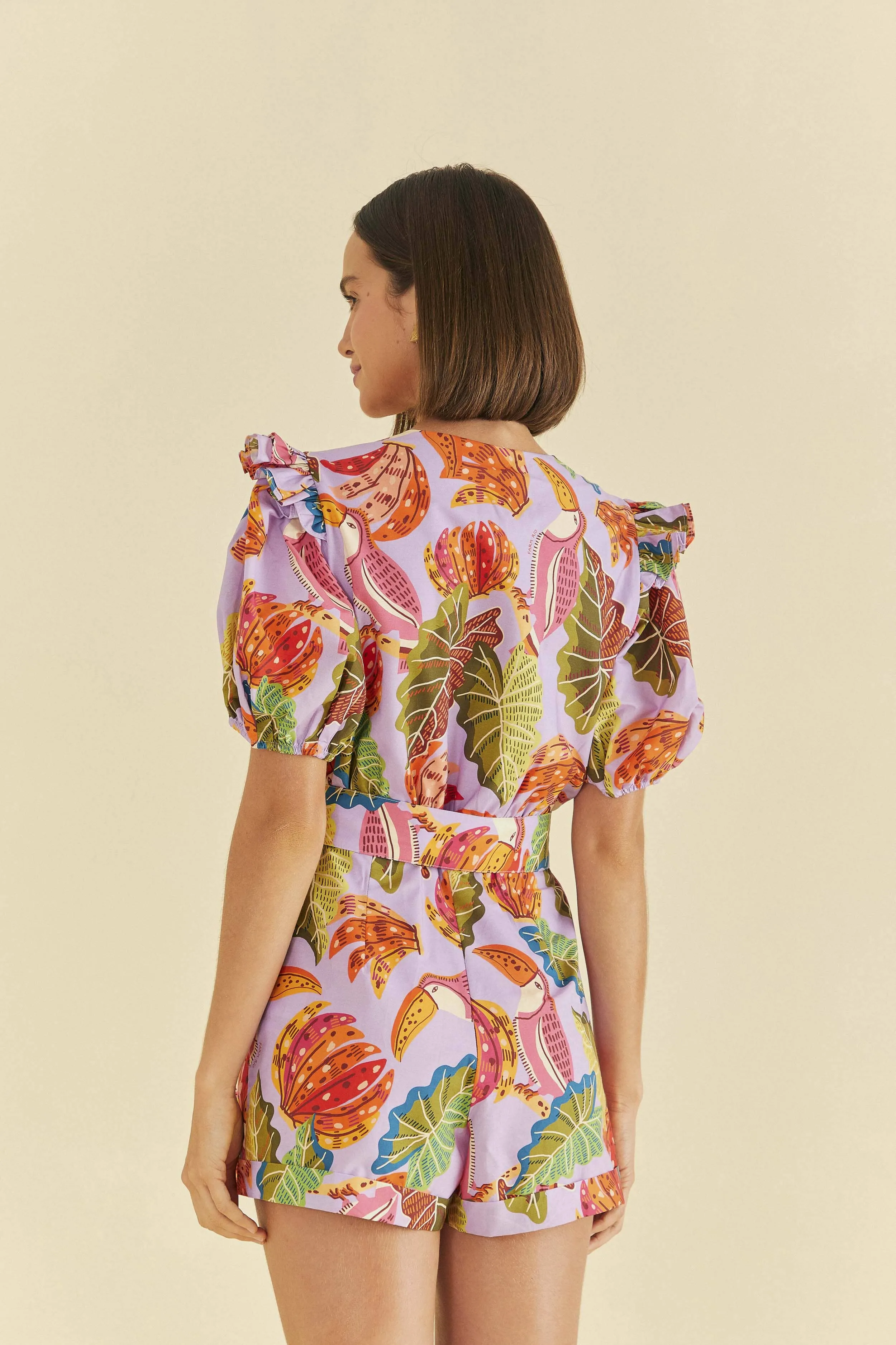 Lilac Beaks & Bananas V Neck Romper sold by FARM Rio product image thumbnail 3