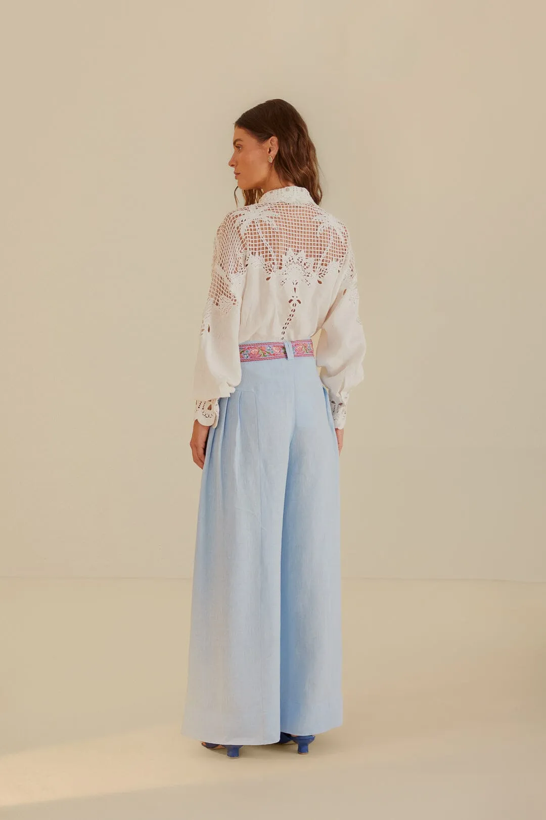 Light Blue Euroflax™ Premium Linen Pleated Pants sold by FARM Rio product image thumbnail 4