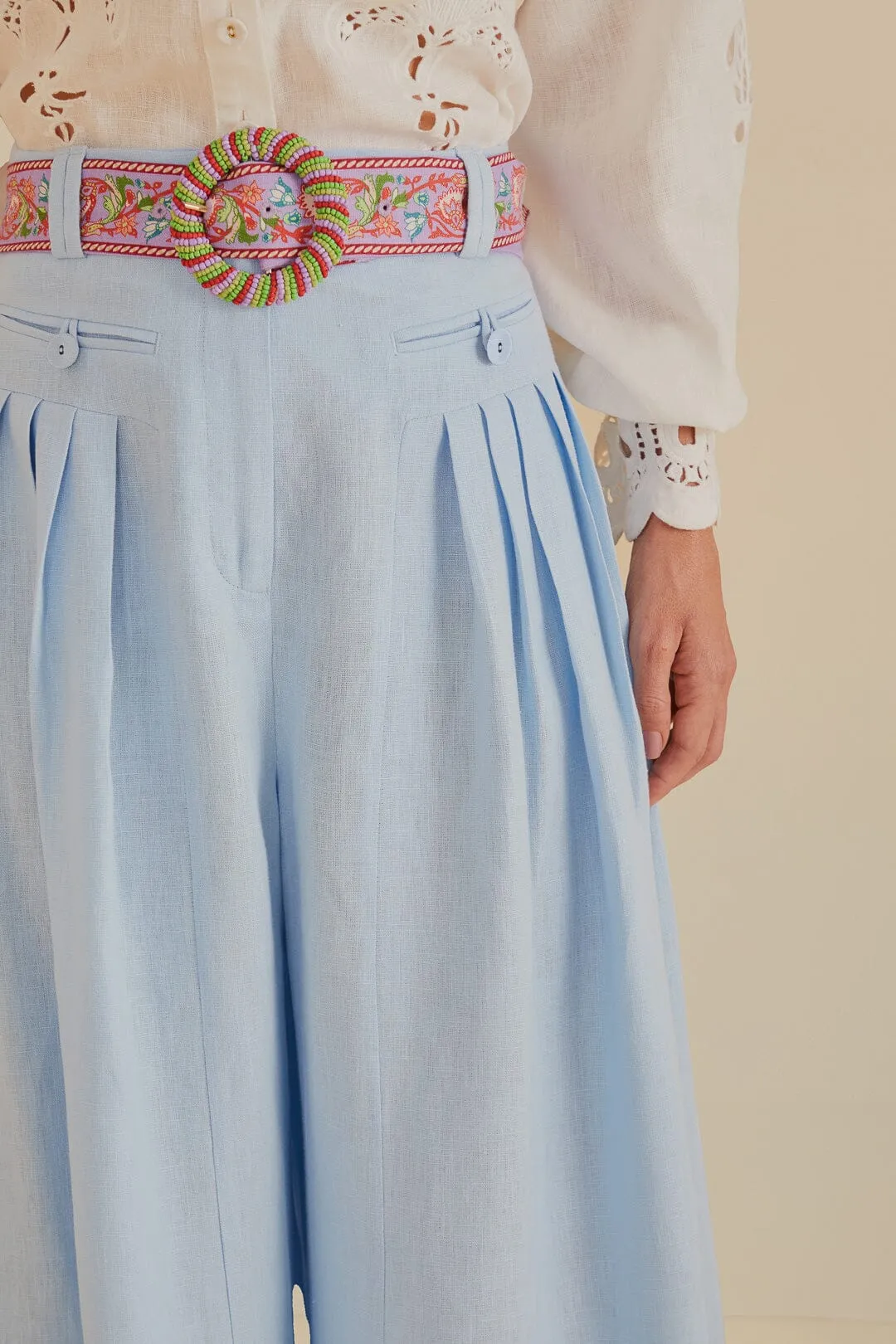 Light Blue Euroflax™ Premium Linen Pleated Pants sold by FARM Rio product image thumbnail 5