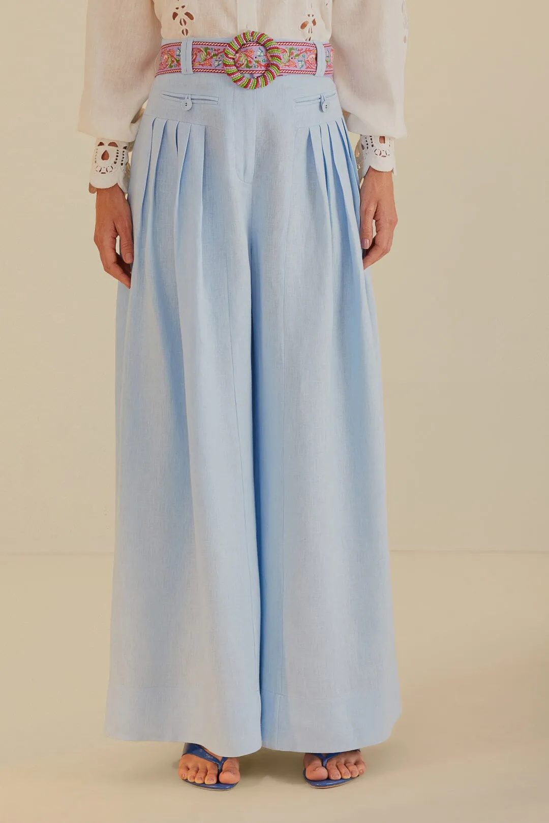 Light Blue Euroflax™ Premium Linen Pleated Pants sold by FARM Rio product image thumbnail 2