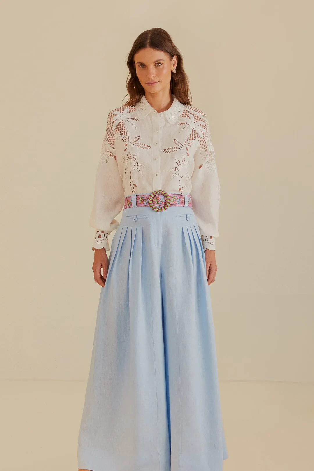 Light Blue Euroflax™ Premium Linen Pleated Pants sold by FARM Rio product image thumbnail 3