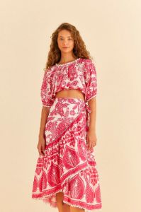 ワンピース ANJUNA Women Mid Skirts faRaH23bH FIORELLINOAVORIO White Pink Tropical Woodcut Midi Skirt | Parallel