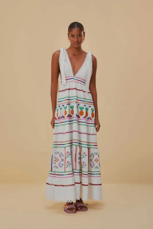 Off-White Embroidered Maxi Dress sold by FARM Rio