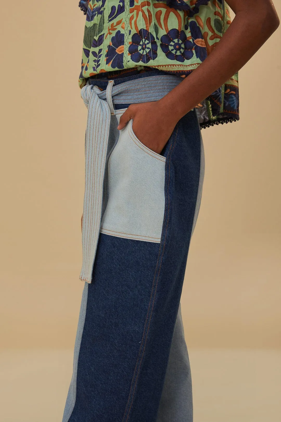 Tie Waist Patch Denim Pants sold by FARM Rio product image thumbnail 4
