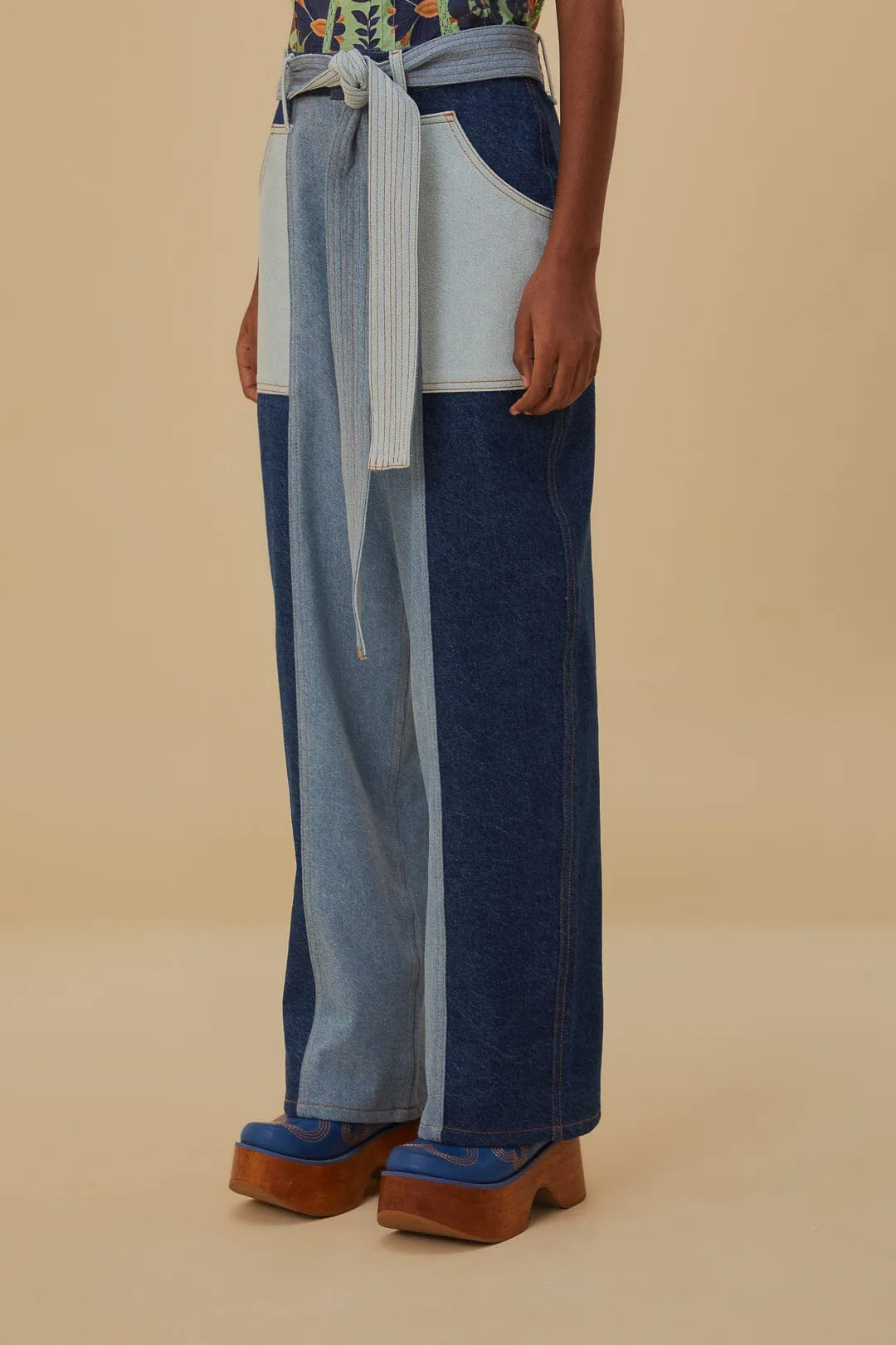 Tie Waist Patch Denim Pants sold by FARM Rio product image thumbnail 2