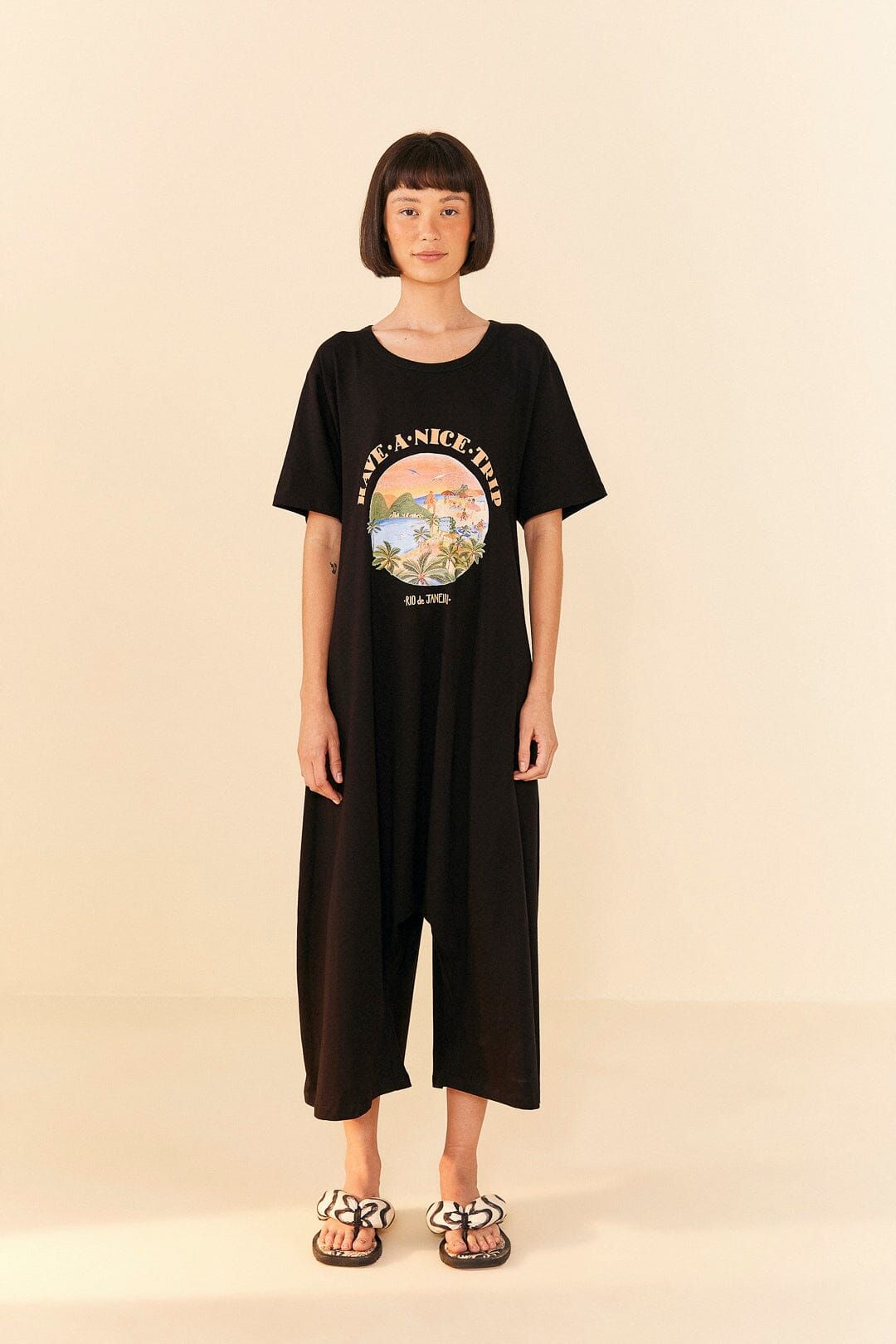Black Have A Nice Trip Organic Cotton Jumpsuit sold by FARM Rio